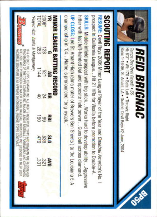 2007 Bowman Prospects #BP50 Reid Brignac back image
