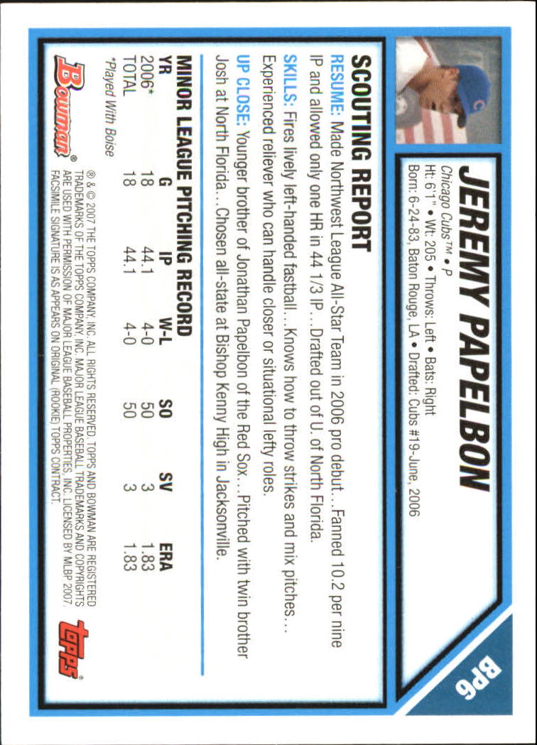 2007 Bowman Baseball "Prospects Gold" Parallel Cards - Picture 11 of 136