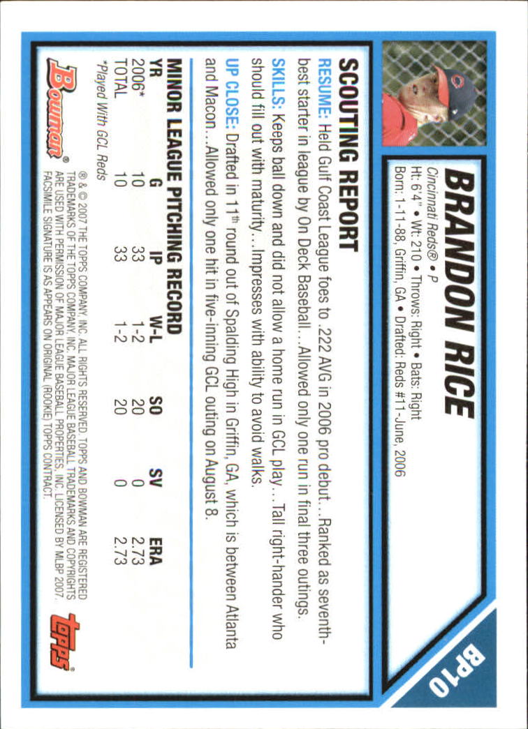 2007 Bowman Baseball "Prospects Gold" Parallel Cards - Picture 15 of 136