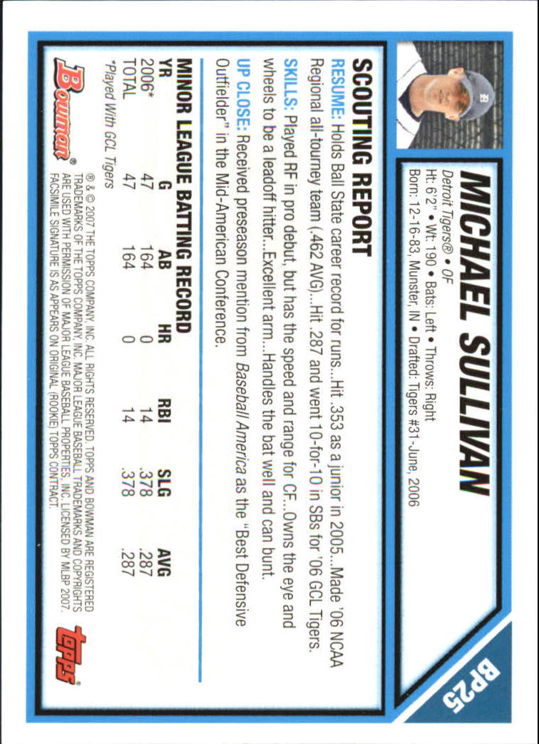 2007 Bowman Prospects Gold #BP25 Michael Sullivan back image