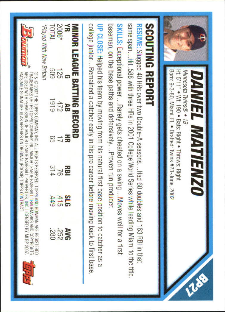 2007 Bowman Baseball "Prospects Gold" Parallel Cards - Picture 37 of 136