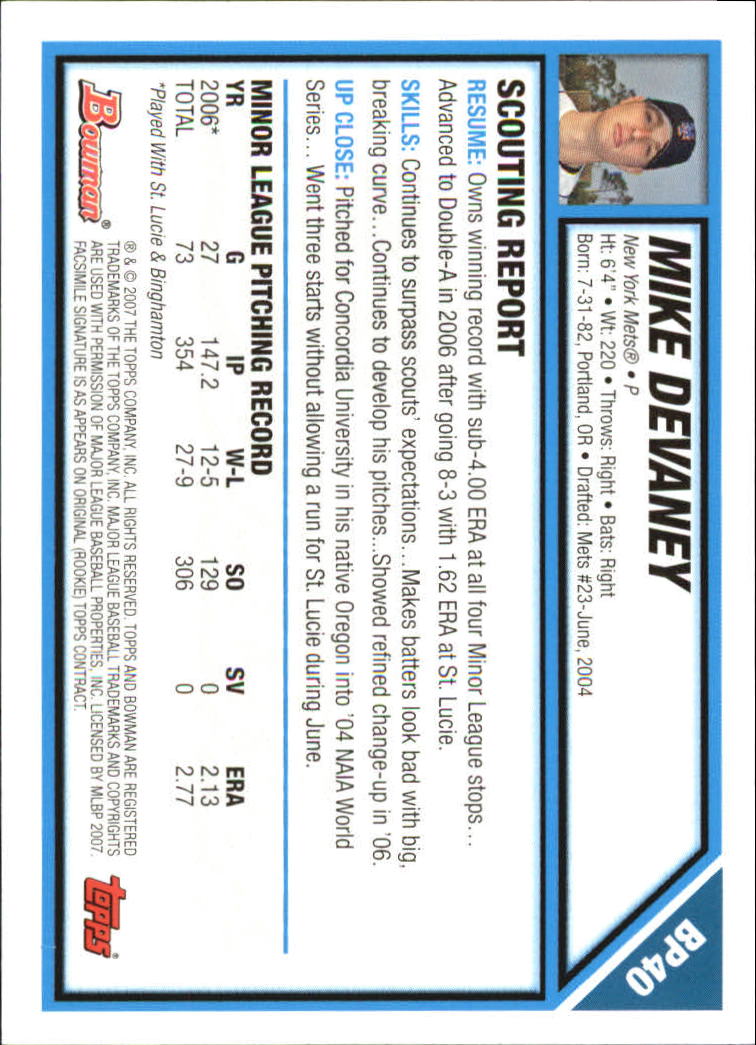 2007 Bowman Baseball "Prospects Gold" Parallel Cards - Picture 53 of 136