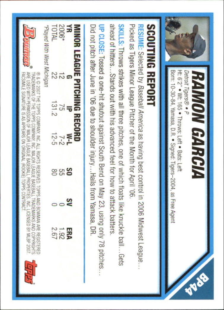 2007 Bowman Baseball "Prospects Gold" Parallel Cards - Picture 59 of 136