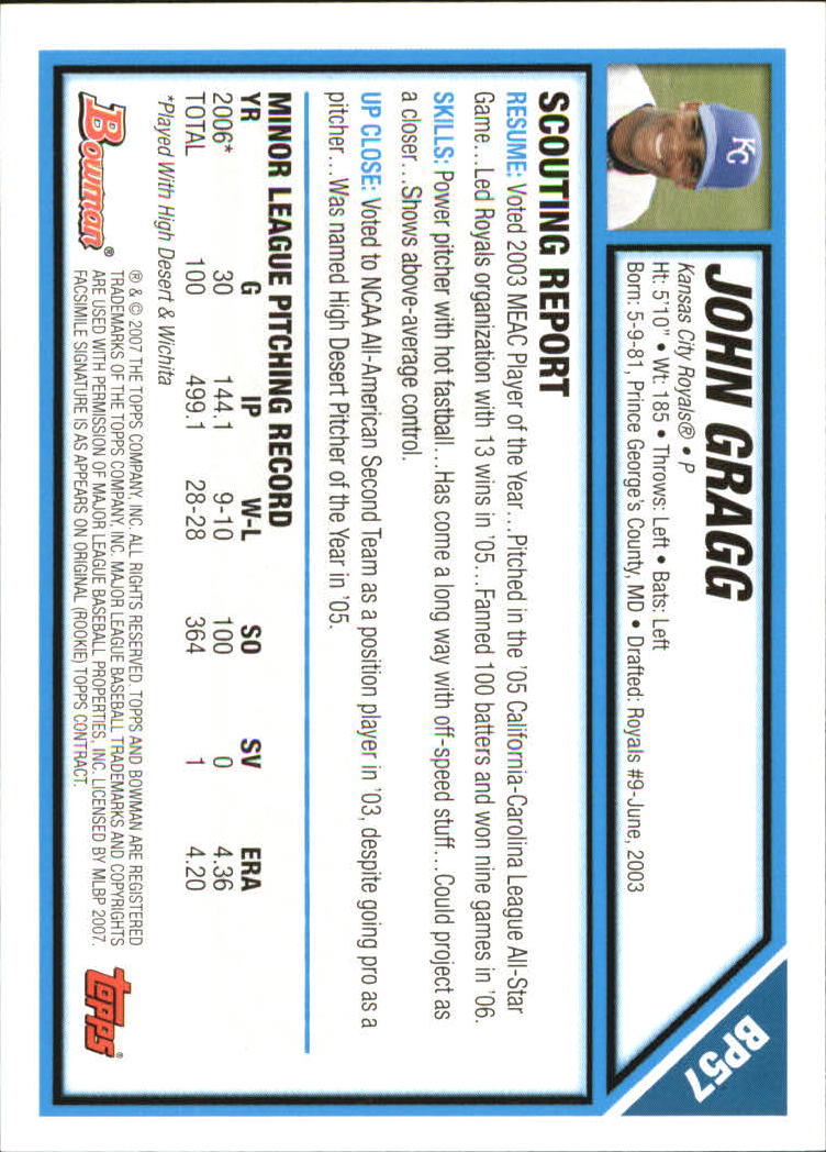 2007 Bowman Baseball "Prospects Gold" Parallel Cards - Picture 71 of 136