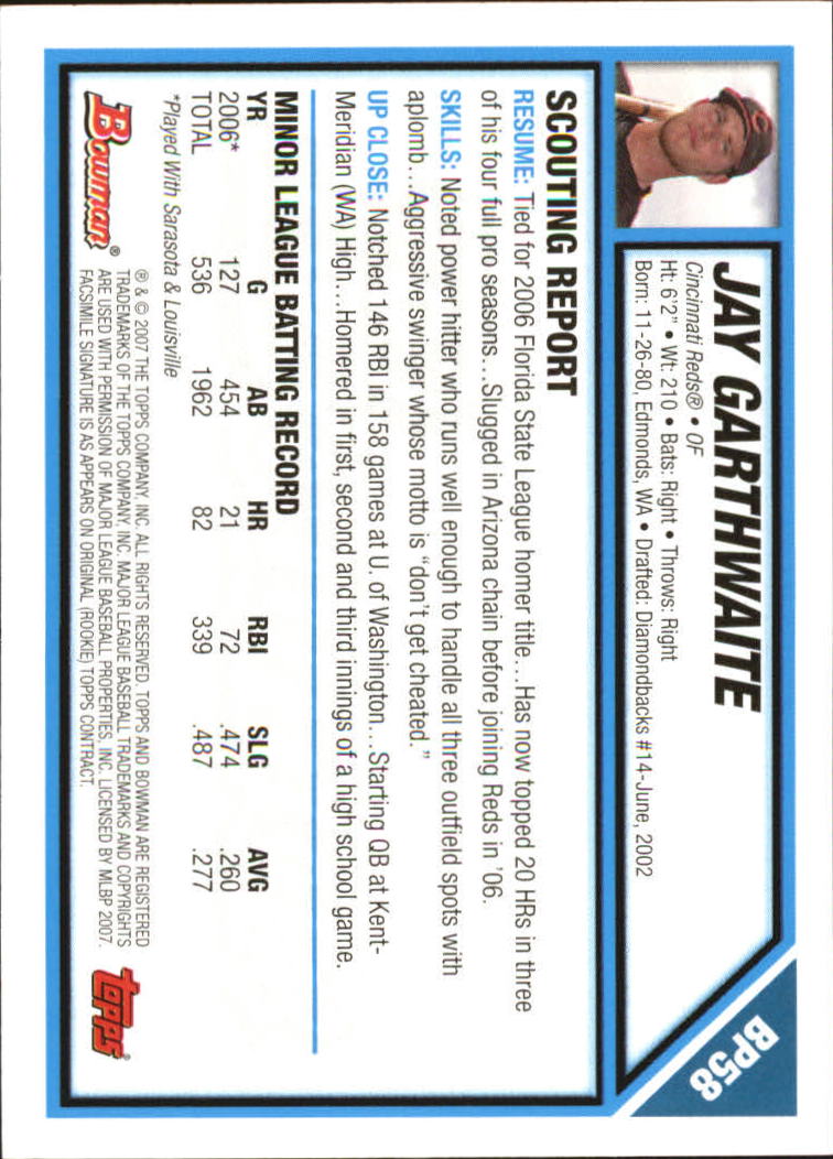 2007 Bowman Baseball "Prospects Gold" Parallel Cards - Picture 73 of 136