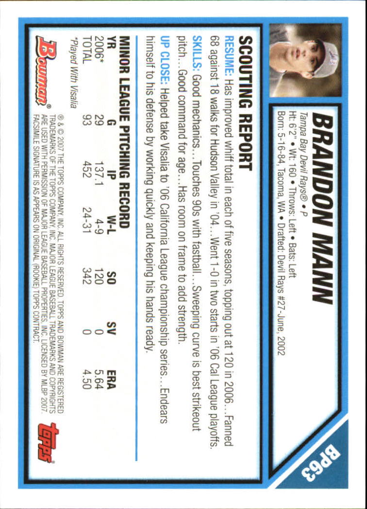 2007 Bowman Baseball "Prospects Gold" Parallel Cards - Picture 82 of 136