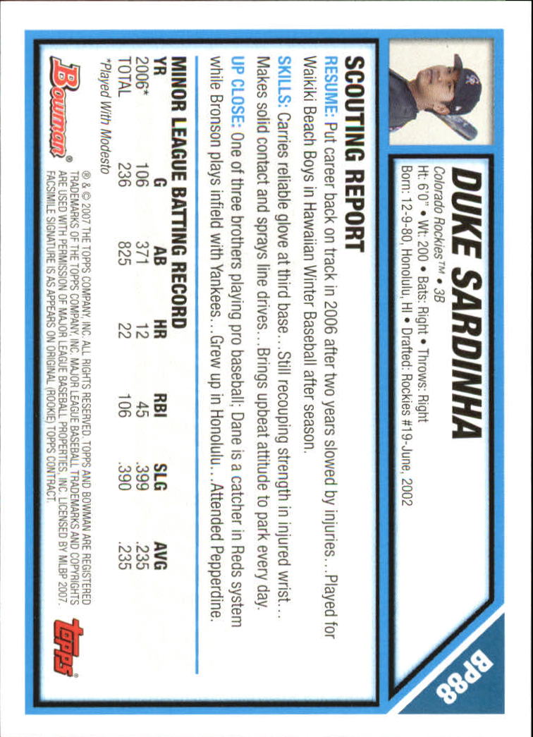 2007 Bowman Baseball "Prospects Gold" Parallel Cards - Picture 112 of 136