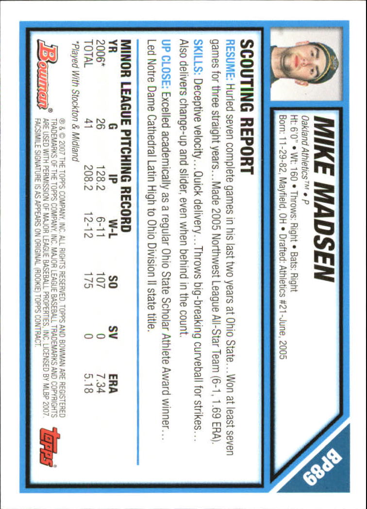2007 Bowman Baseball "Prospects Gold" Parallel Cards - Picture 114 of 136