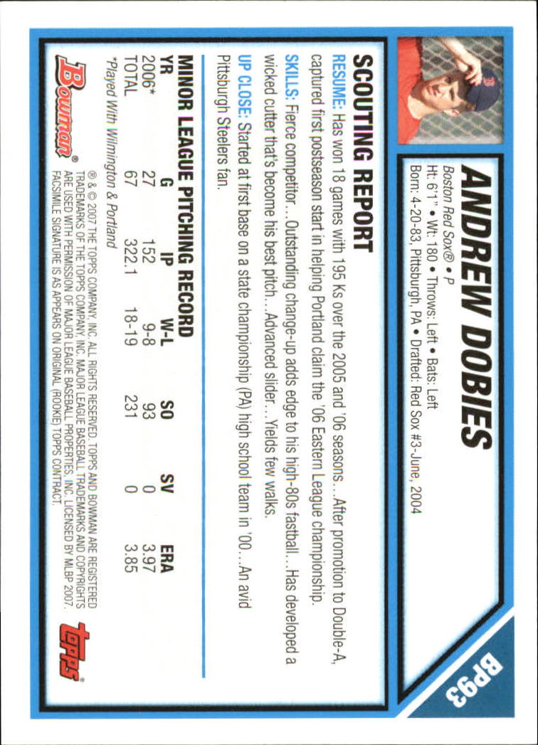 2007 Bowman Baseball "Prospects Gold" Parallel Cards - Picture 120 of 136