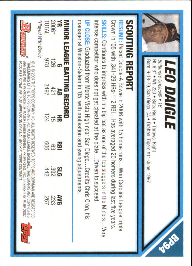 2007 Bowman Baseball "Prospects Gold" Parallel Cards - Picture 122 of 136
