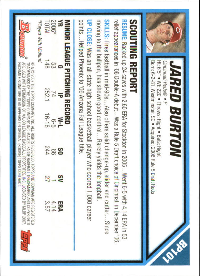 2007 Bowman Baseball "Prospects Gold" Parallel Cards - Picture 130 of 136