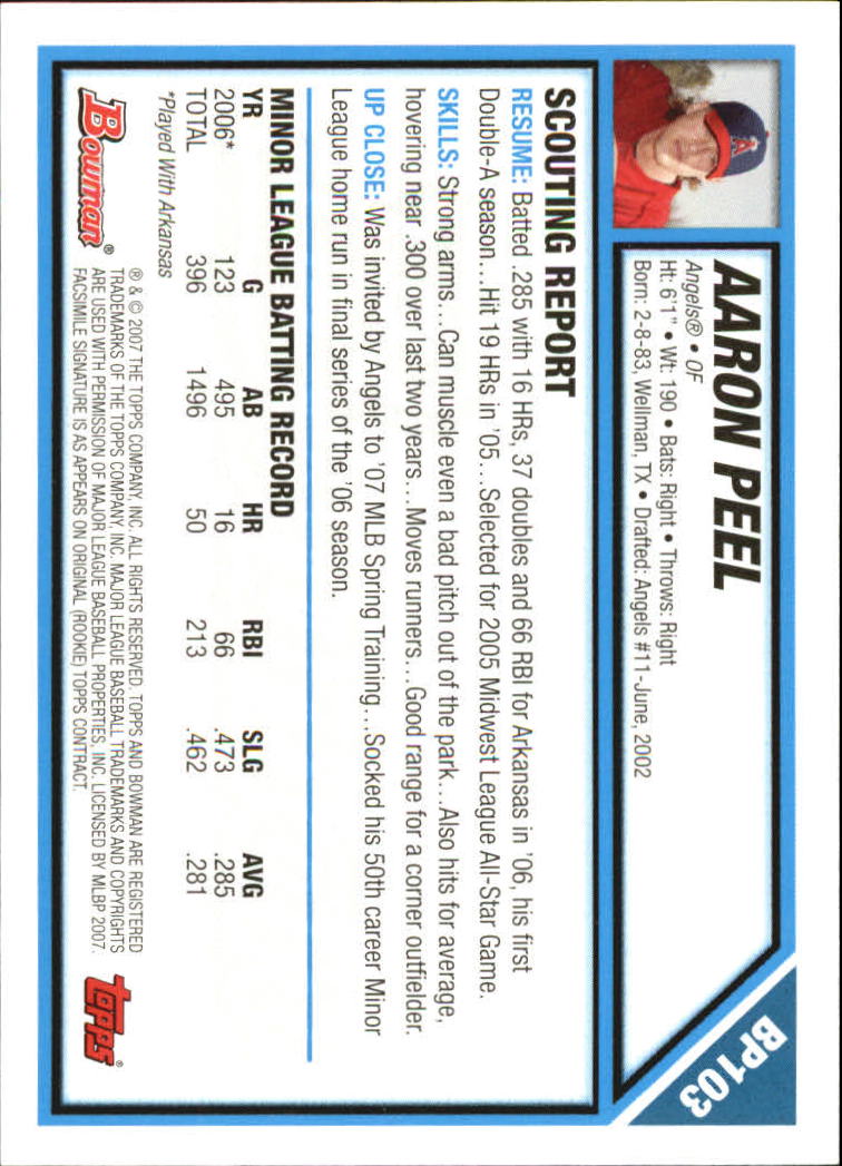 2007 Bowman Baseball "Prospects Gold" Parallel Cards - Picture 132 of 136