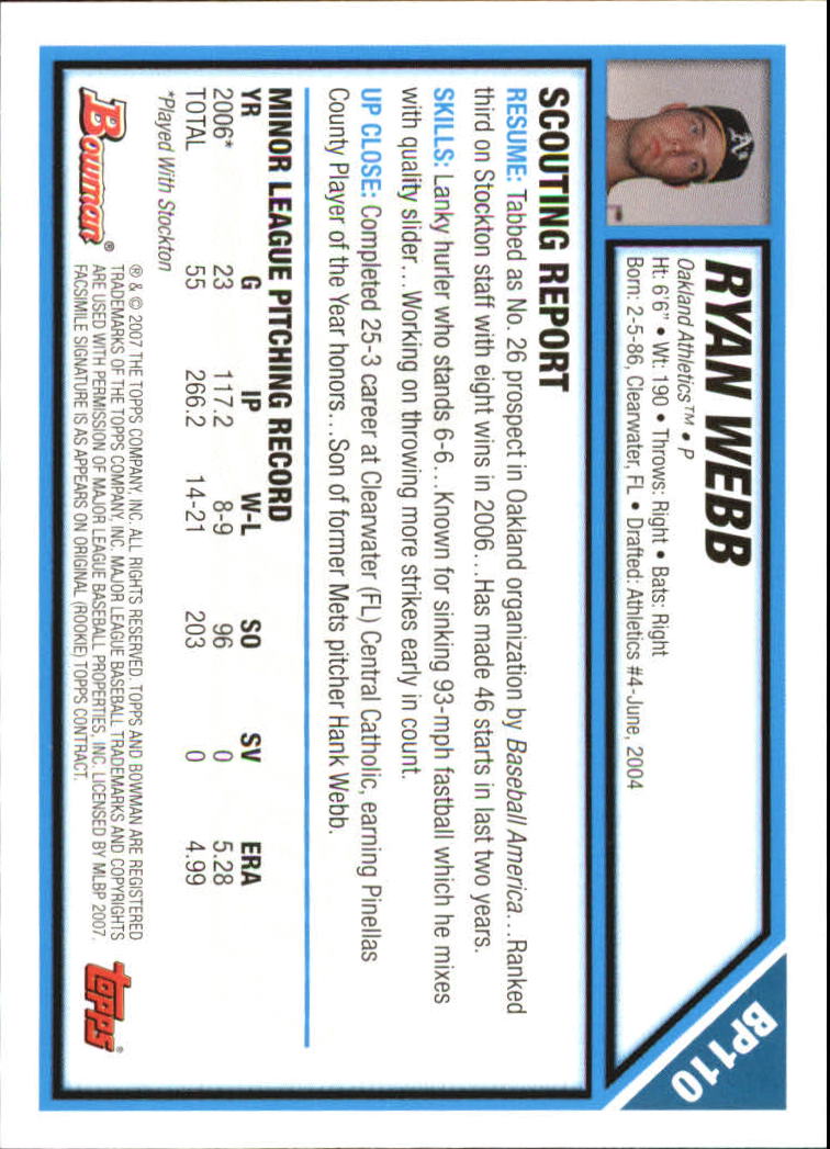 2007 Bowman Baseball "Prospects Gold" Parallel Cards - Picture 136 of 136