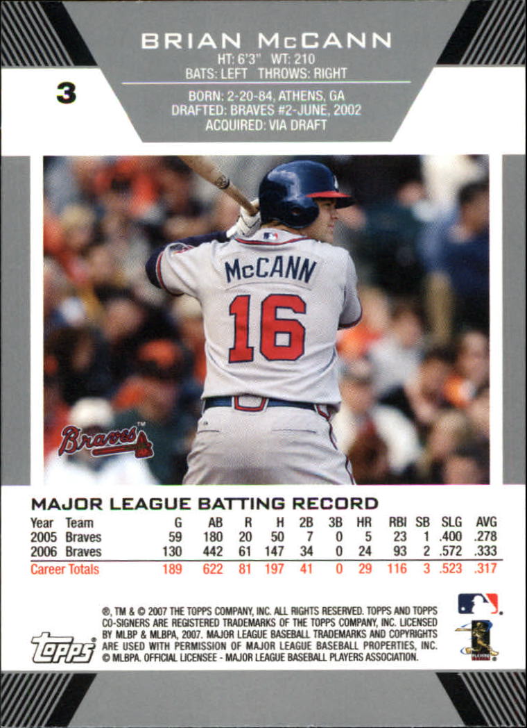 2007 Topps Co-Signers #3 Brian McCann back image
