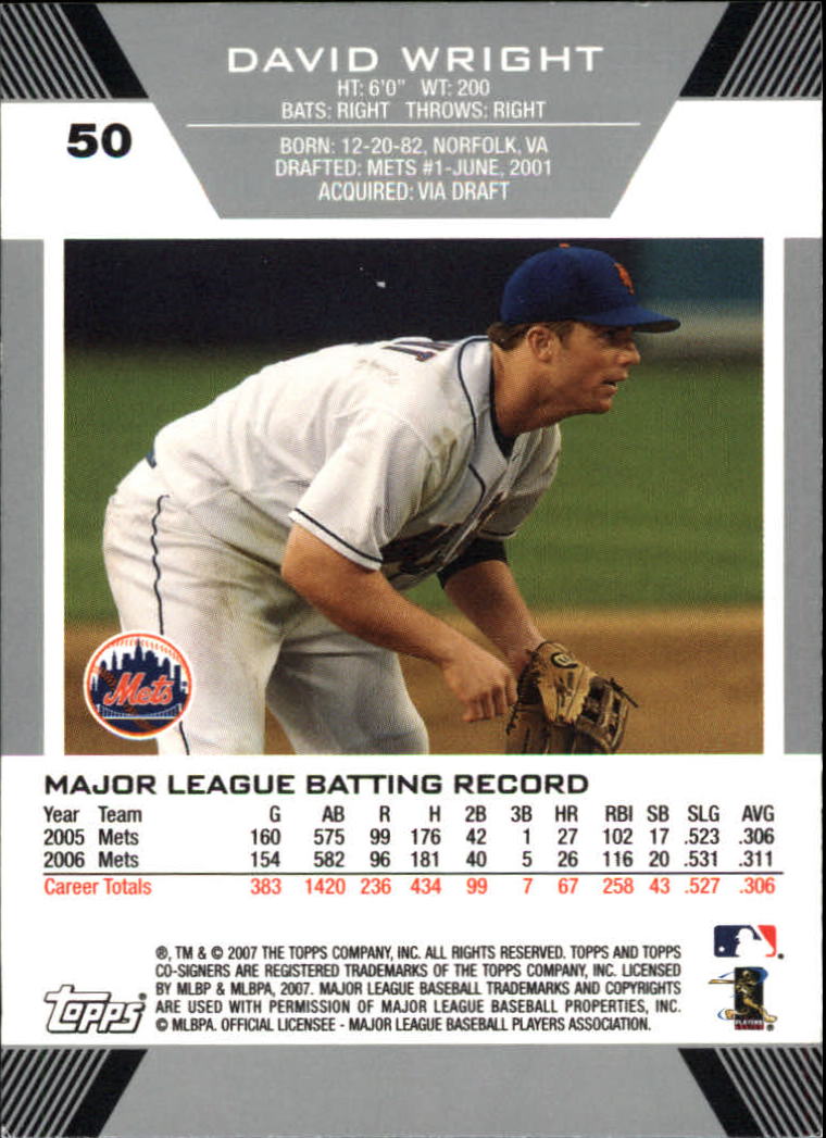 2007 Topps Co-Signers #50 David Wright back image