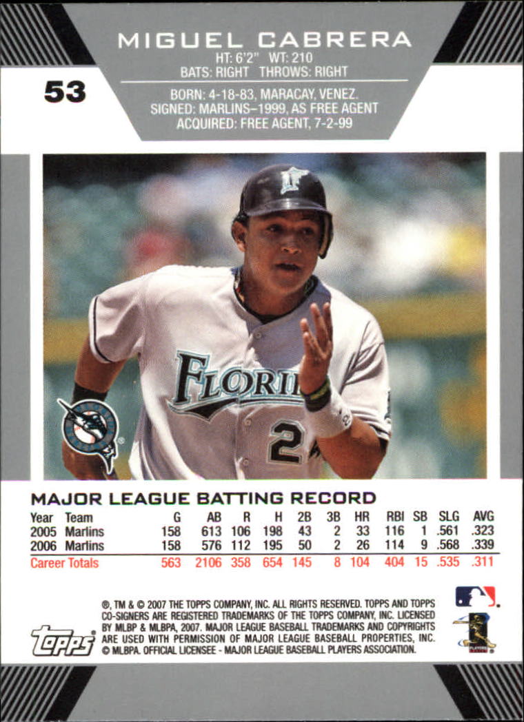 2007 Topps Co-Signers #53 Miguel Cabrera back image