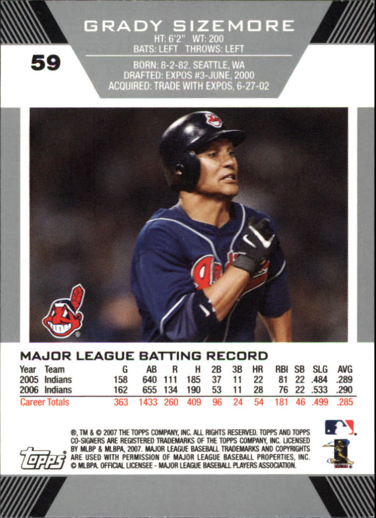 2007 Topps Co-Signers #59 Grady Sizemore back image