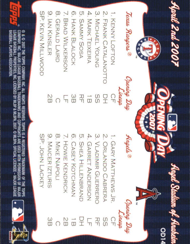 2007 Topps Opening Day Team vs. Team #OD14 Texas Rangers/Los Angeles Angels back image