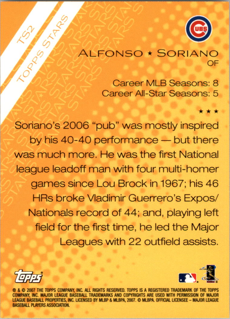 2007 Topps Stars #TS2 Alfonso Soriano back image