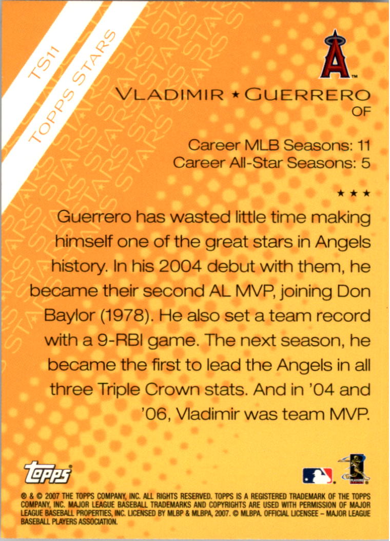 2007 Topps Stars #TS11 Vladimir Guerrero back image