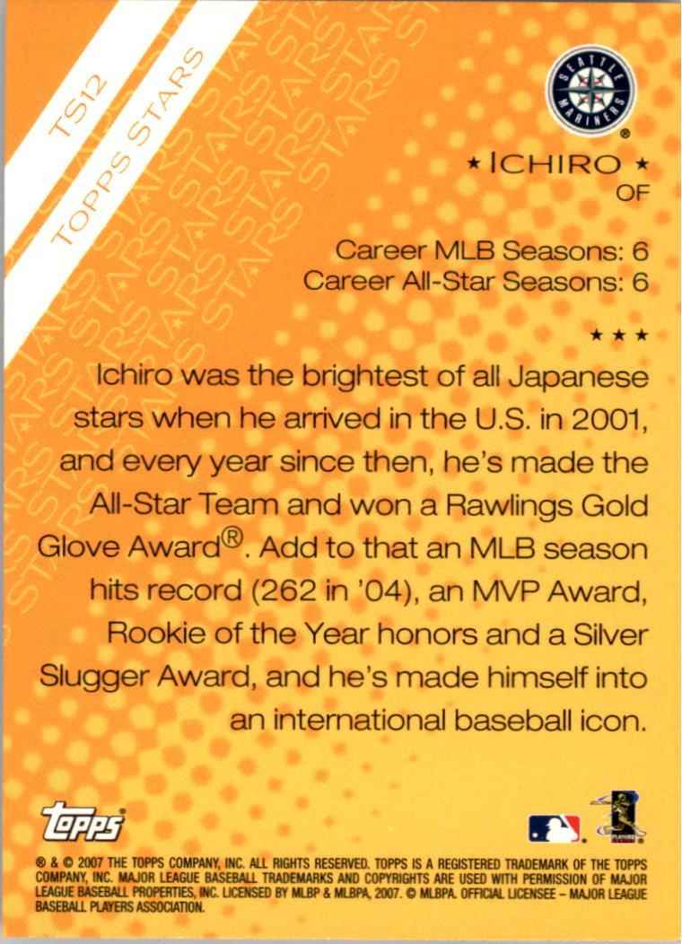 2007 Topps Stars #TS12 Ichiro Suzuki back image