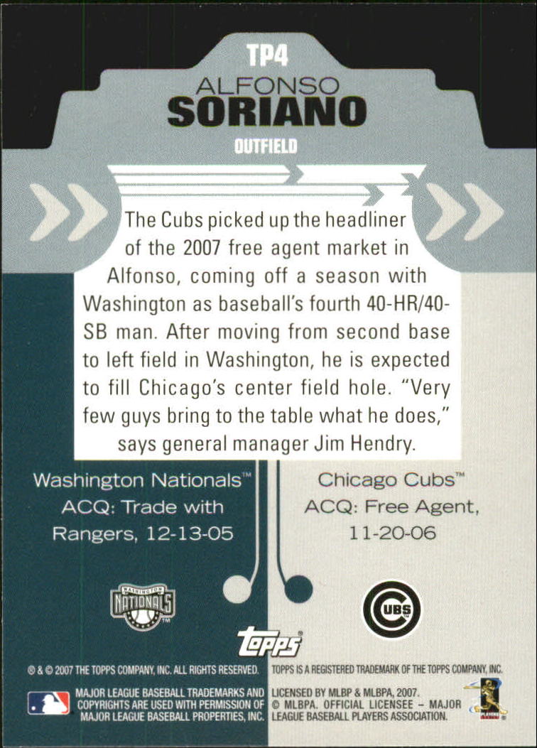 2007 Topps Trading Places #TP4 Alfonso Soriano back image