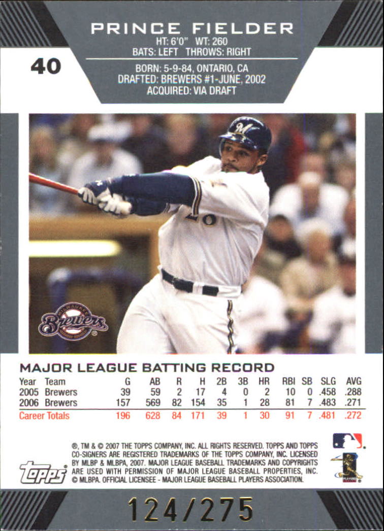 2007 Topps Co-Signers Bronze #40A Prince Fielder w/Rickie Weeks back image