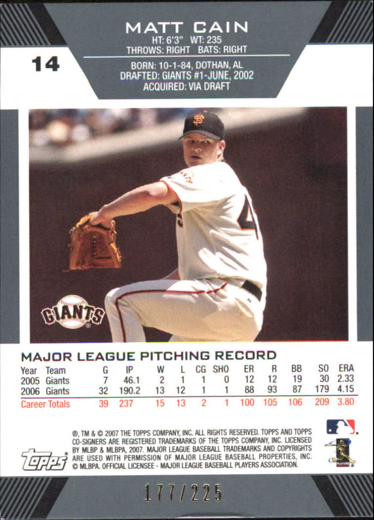 2007 Topps Co-Signers Gold #14A Matt Cain w/Barry Zito