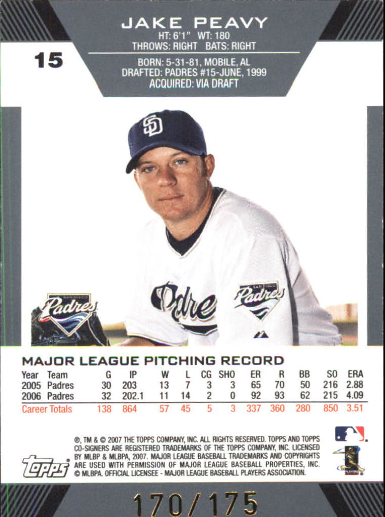 2007 Topps Co-Signers Silver Bronze #15A Jake Peavy w/Chris Young back image