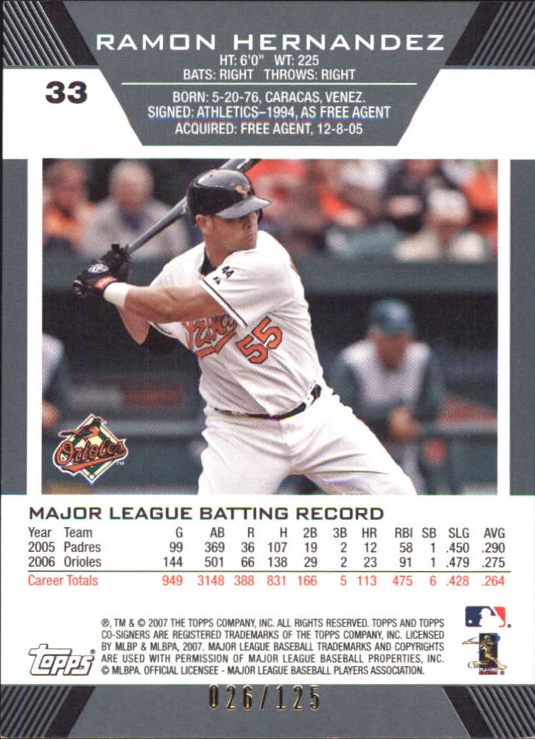 2007 Topps Co-Signers Silver Gold #33A Ramon Hernandez w/Aubrey Huff back image