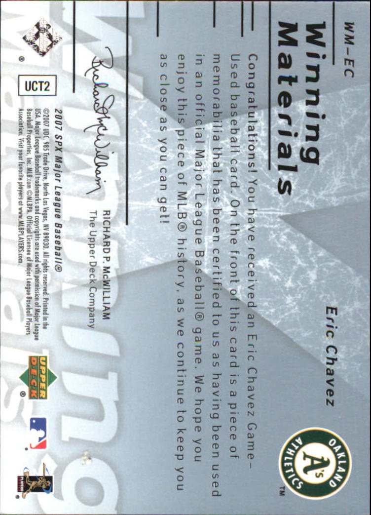 2007 SPx Winning Materials 175 Blue #EC Eric Chavez/175 back image