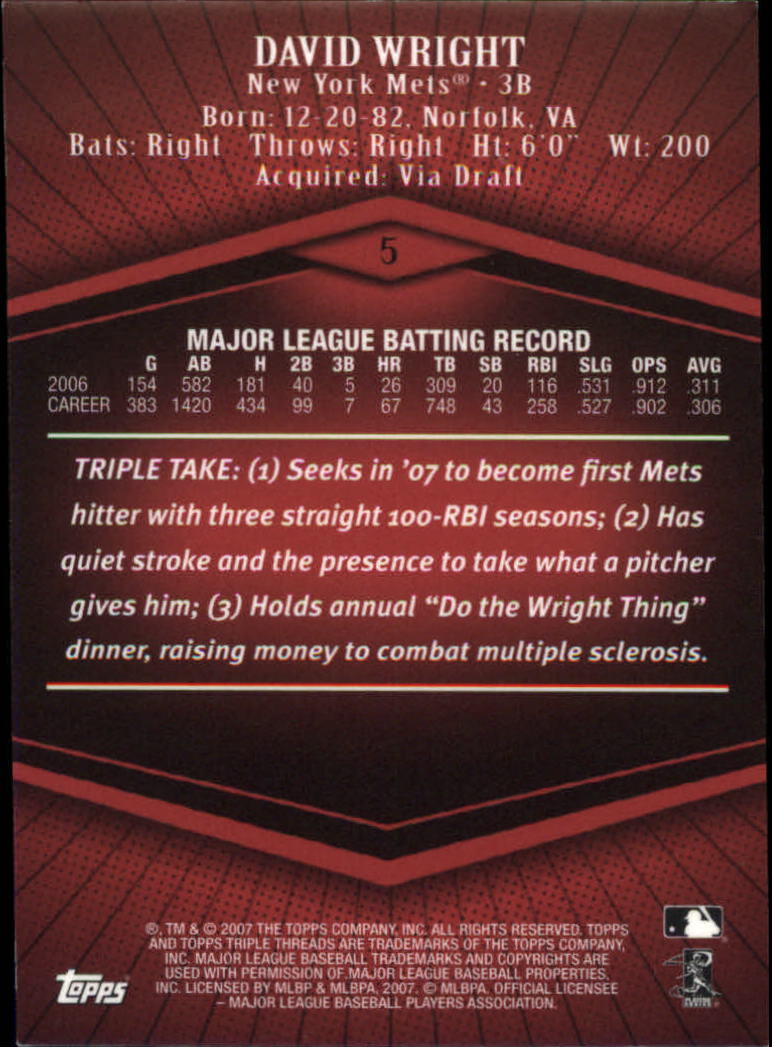 2007 Topps Triple Threads #5 David Wright back image
