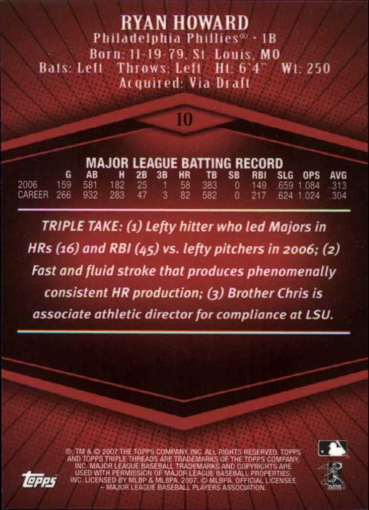2007 Topps Triple Threads #10 Ryan Howard back image