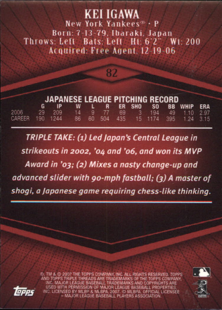 2007 Topps Triple Threads #82 Kei Igawa RC back image