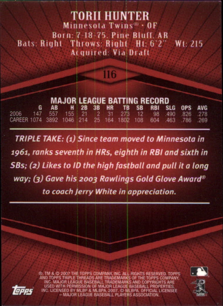 2007 Topps Triple Threads #116 Torii Hunter back image