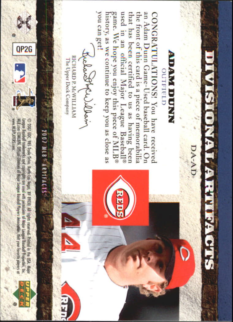 2007 Artifacts Divisional Artifacts Limited #AD Adam Dunn back image