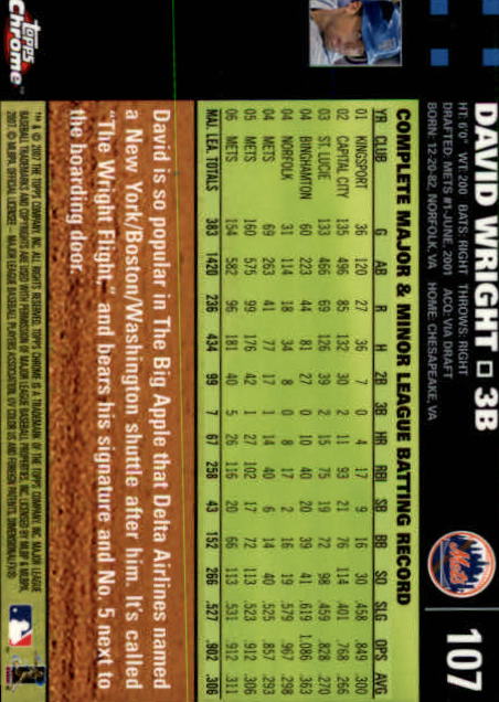 2007 Topps Chrome #107 David Wright back image