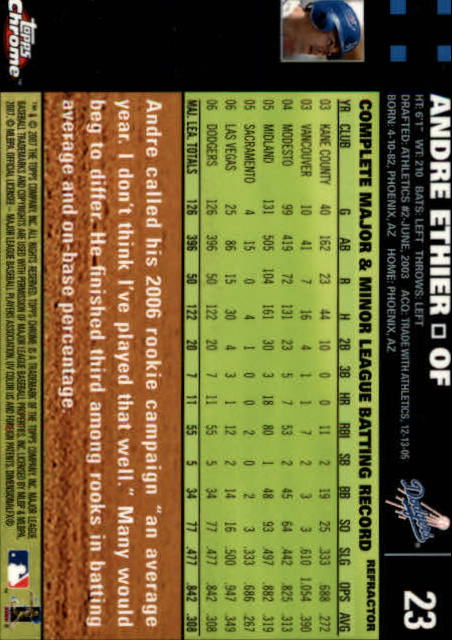 2007 Topps Chrome Refractors #23 Andre Ethier back image