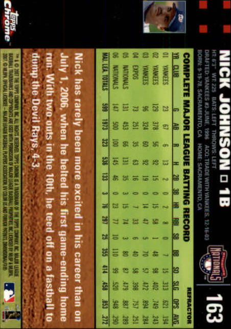 2007 Topps Chrome Refractors #163 Nick Johnson back image