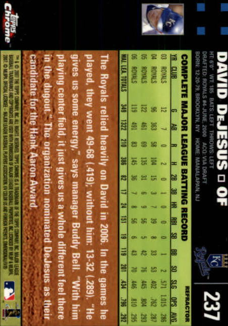 2007 Topps Chrome Refractors #237 David DeJesus back image