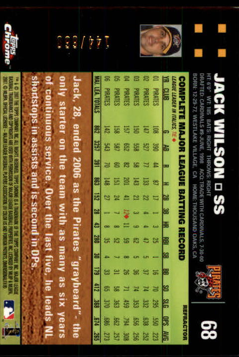 2007 Topps Chrome White Refractors #68 Jack Wilson back image