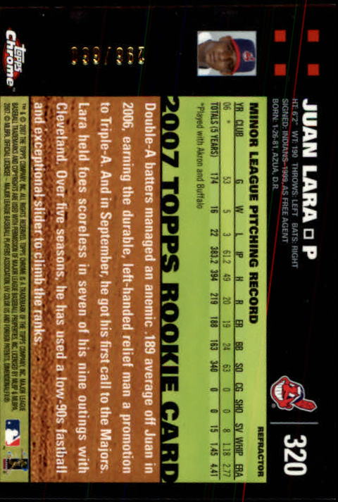 2007 Topps Chrome White Refractors #320 Juan Lara back image