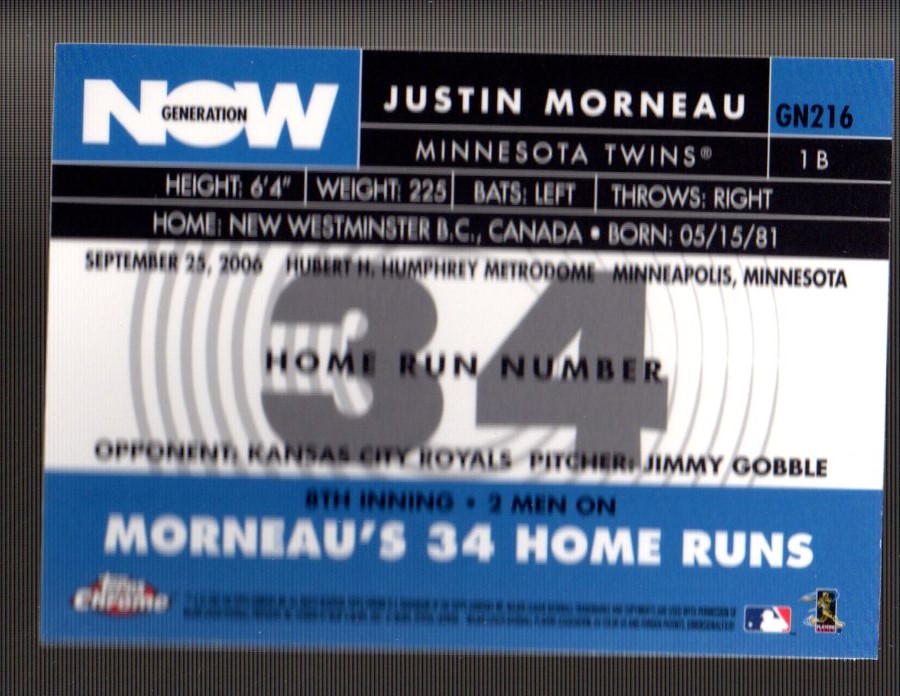 2007 Topps Chrome Generation Now #GN216 Justin Morneau back image