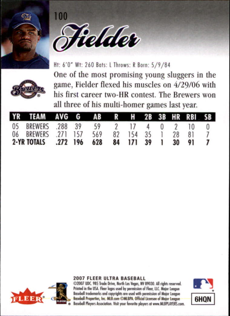 2007 Ultra #100 Prince Fielder back image