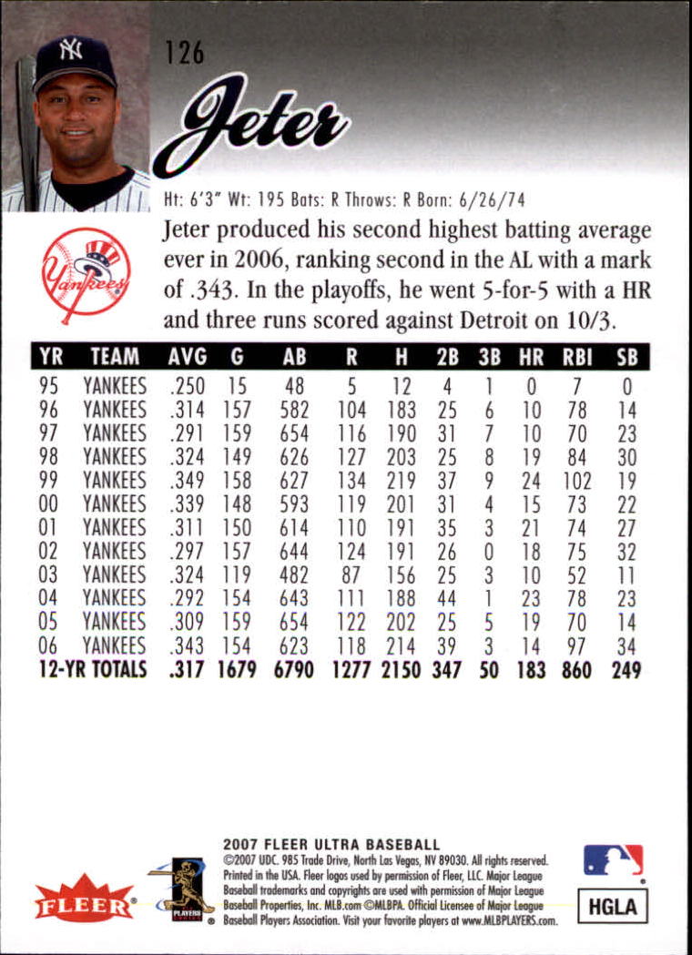 2007 Ultra #126 Derek Jeter back image