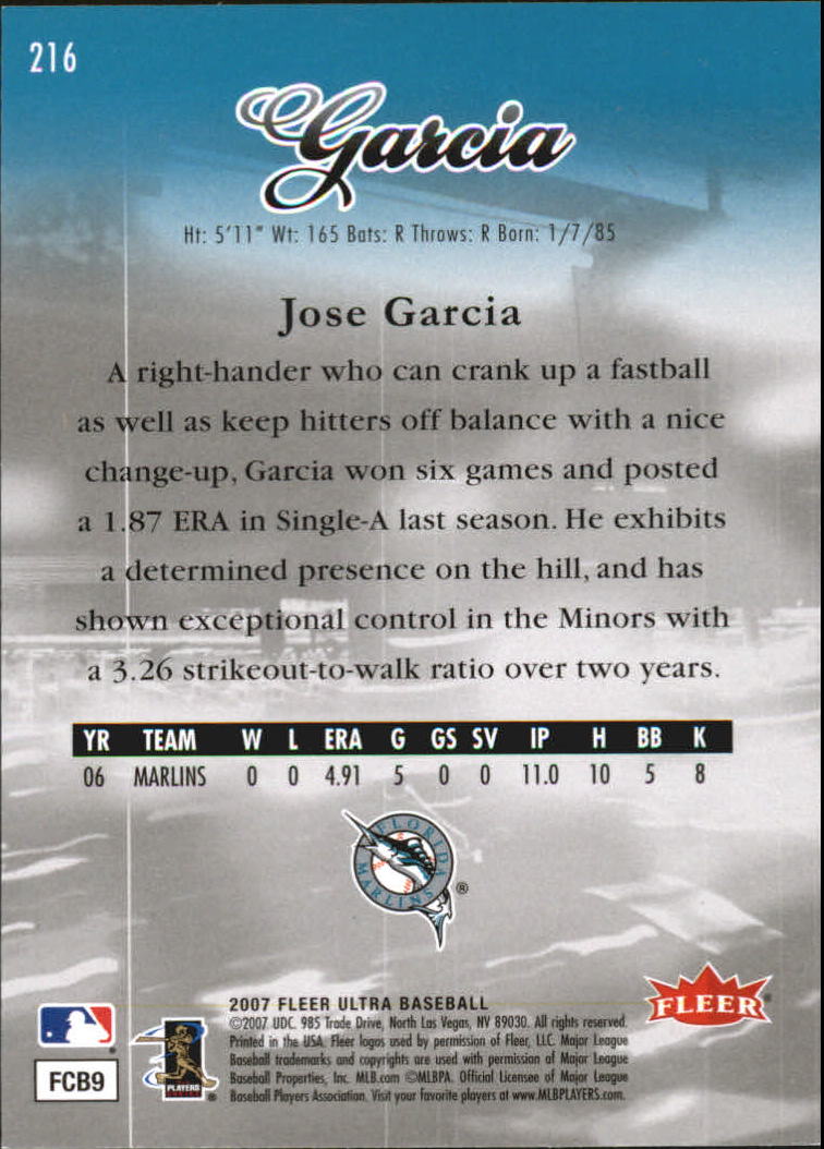 2007 Ultra Retail #216 Jose Garcia RC back image