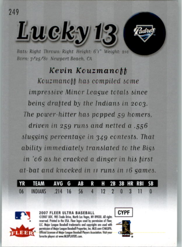 2007 Ultra Retail #249 Kevin Kouzmanoff L13 (RC) back image