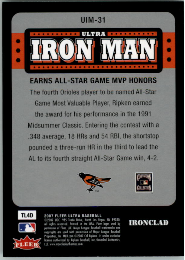 2007 Ultra Iron Man #31 Cal Ripken Jr. back image