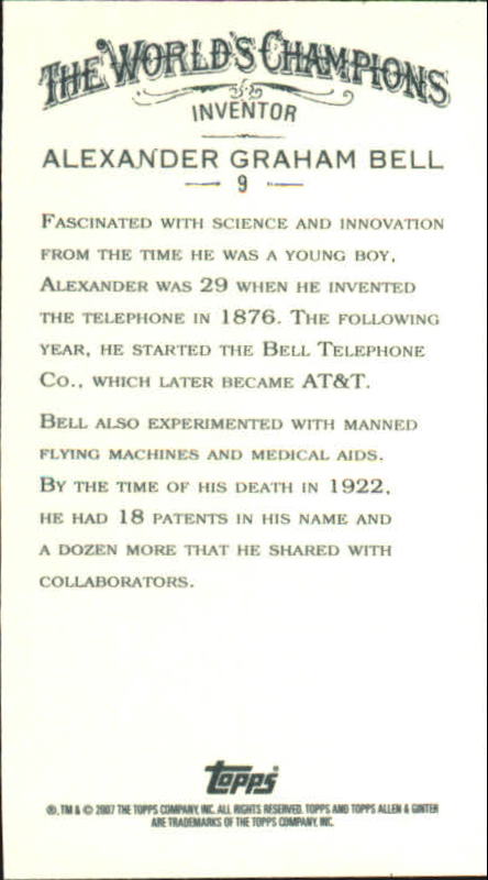 2007 Topps Allen and Ginter Mini #9 Alexander Graham Bell back image