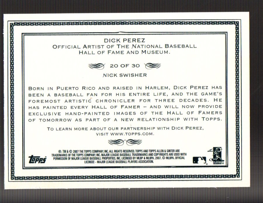 2007 Topps Allen and Ginter Dick Perez #20 Nick Swisher back image